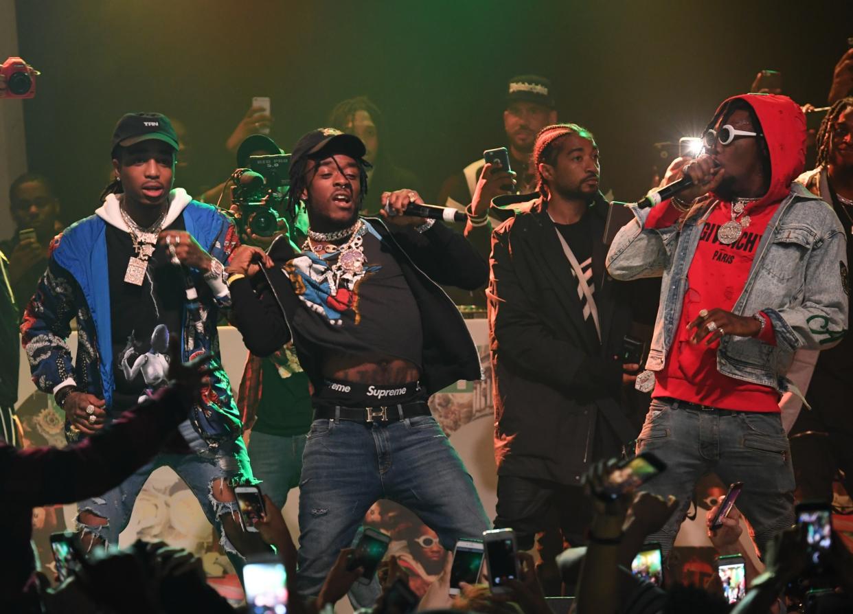Migos and Lil Uzi Vert perform onstage at Puma & Hot 107.9 presents Migos <em>Culture</em> Album Release Show at Center Stage on Jan. 28 in Atlanta. (Photo: Paras Griffin/Getty Images)