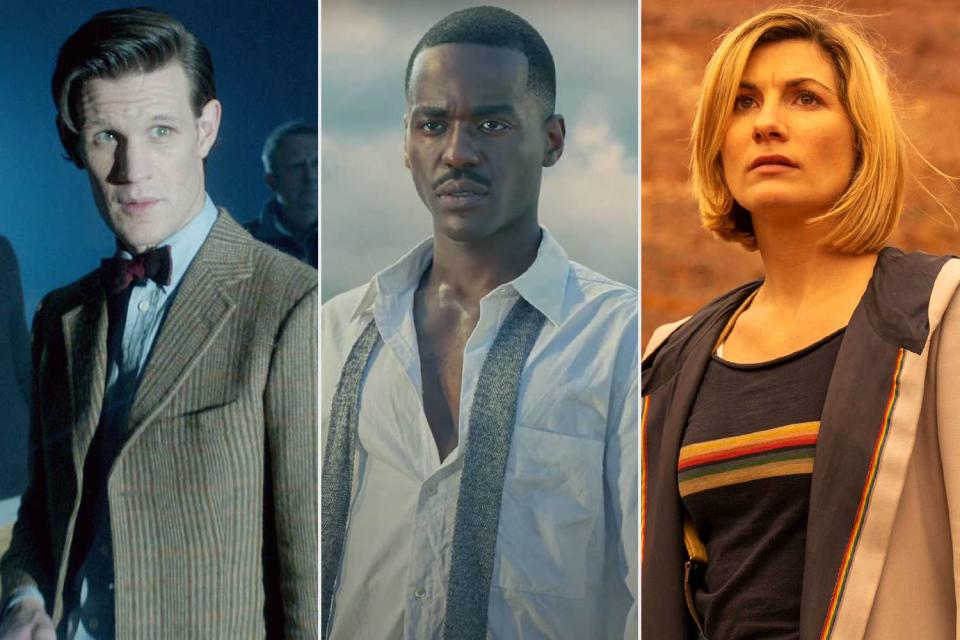 <p>Adrian Rogers/BBC/ Everett; BBC/YouTube; James Pardon/BBC Studios/BBC America</p> Matt Smith, Ncuti Gatwa and Jodie Whittaker