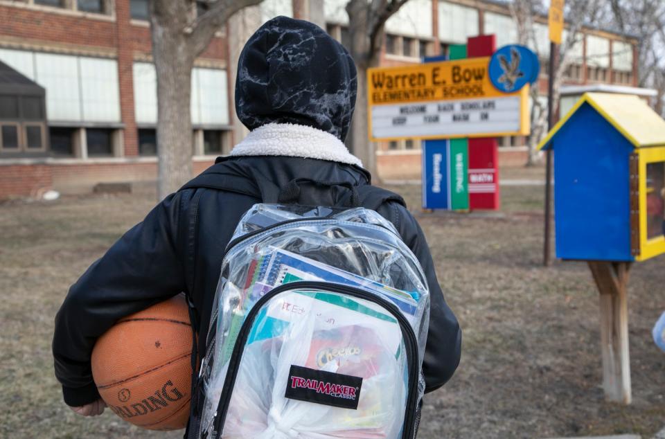 Students and teachers report to Warren E. Bow Elementary School in Detroit for in-class learning Monday.