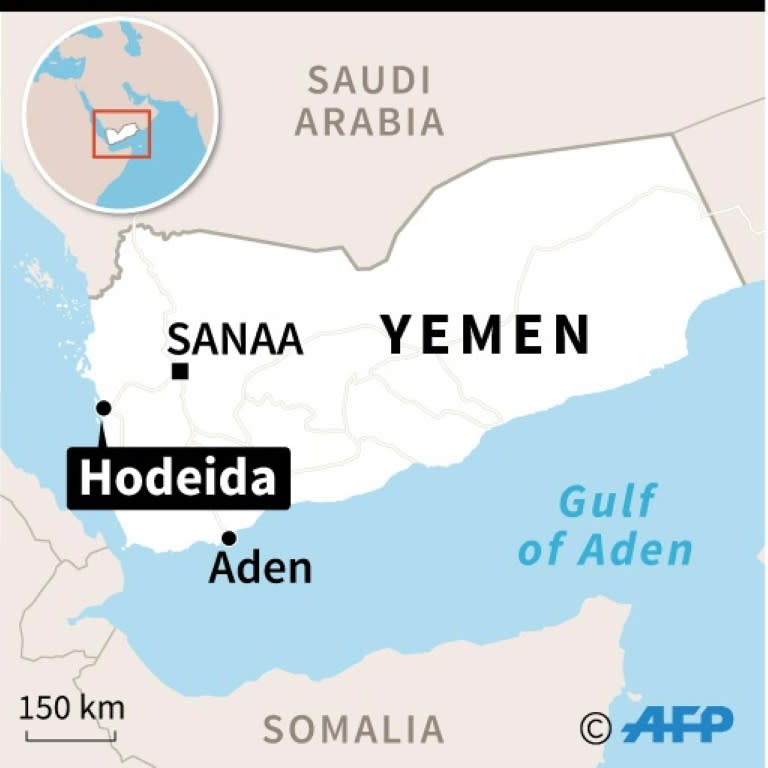 Map of Yemen locating the key port city of Hodeida