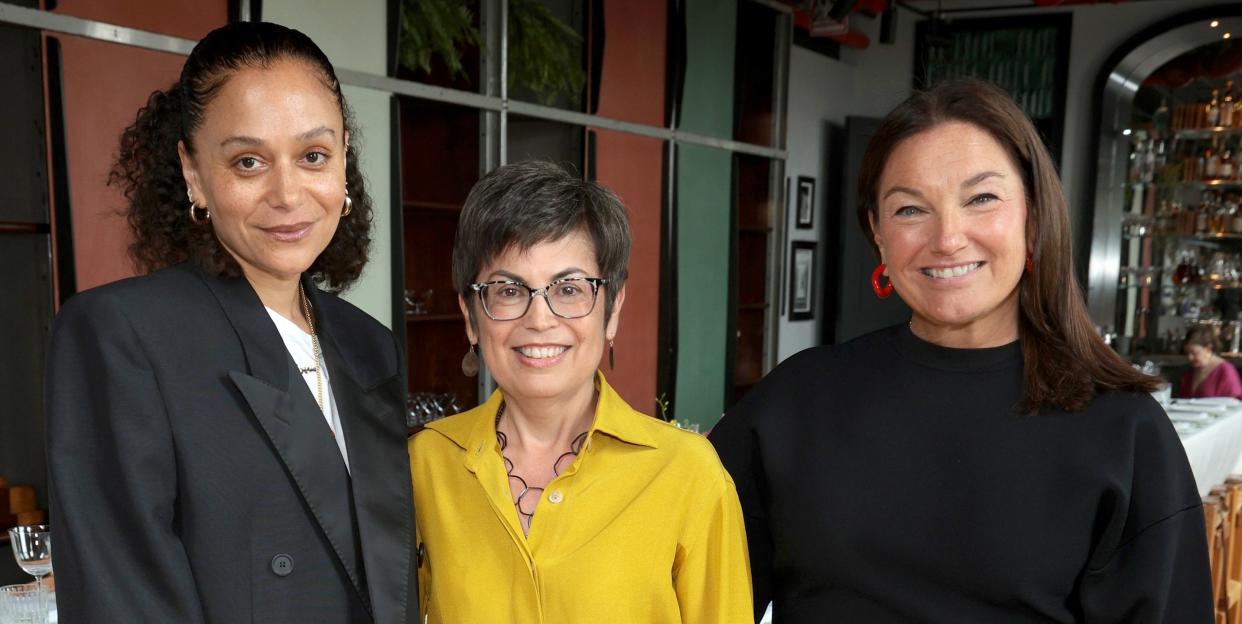 new york, new york june 20 l r samira nasr, teresa huizar and vira capeci attend the harper’s bazaar x balenciaga luncheon with balenciaga’s non profit partner, national children’s alliance on june 20, 2023 in new york city photo by dimitrios kambourisgetty images for harpers bazaar