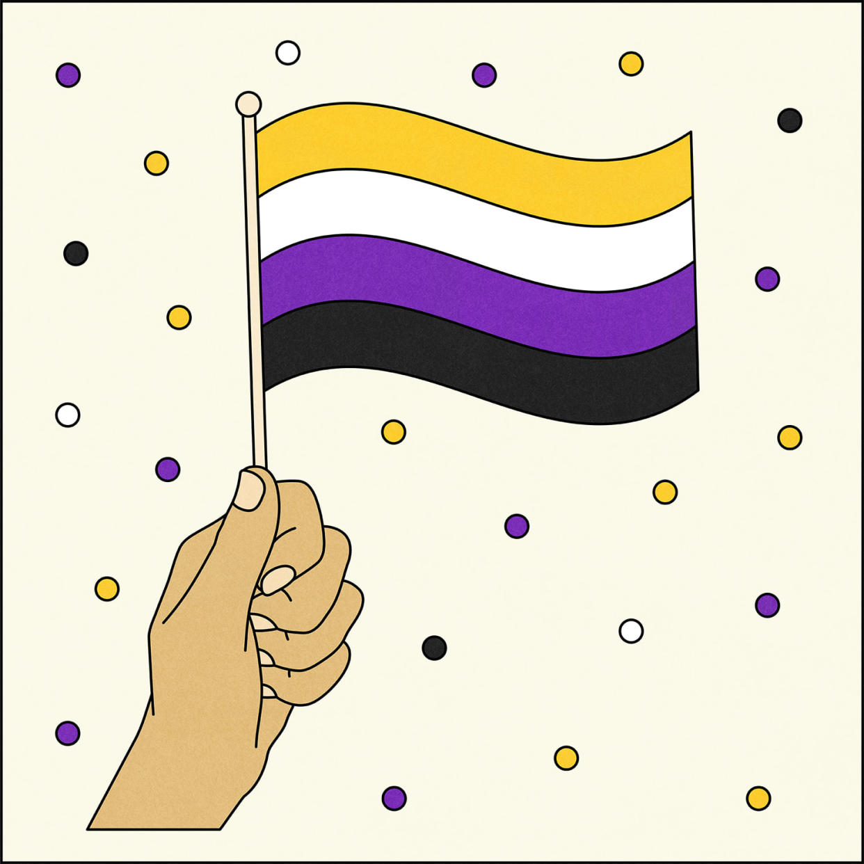 Illustration of hand holding Nonbinary flag (Allie Sullberg for TODAY)