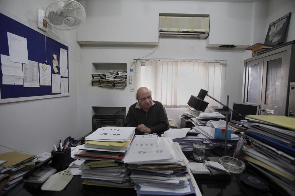 In this Friday, Jan. 10, 2014 photo, a prominent Pakistani human right activist I.A. Rahman, talks during an interview at his office in Lahore. Pakistan’s blasphemy law has become a potent weapon in the arsenal of Muslim extremists, who use it against adherents of minority religions. (AP Photo/Anjum Naveed)