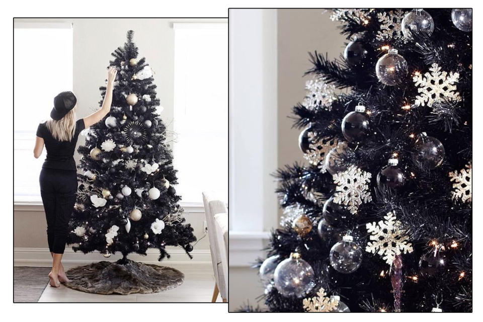黑色聖誕樹的佈置，就是要monotone，以黑白色調為題材，令聖誕更有型格。（圖片來源：pinterest）