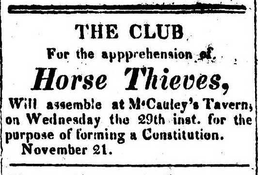 Club notice for Nov. 21, 1820, originally published in the Maryland Herald and Hagerstown Weekly Newspaper.