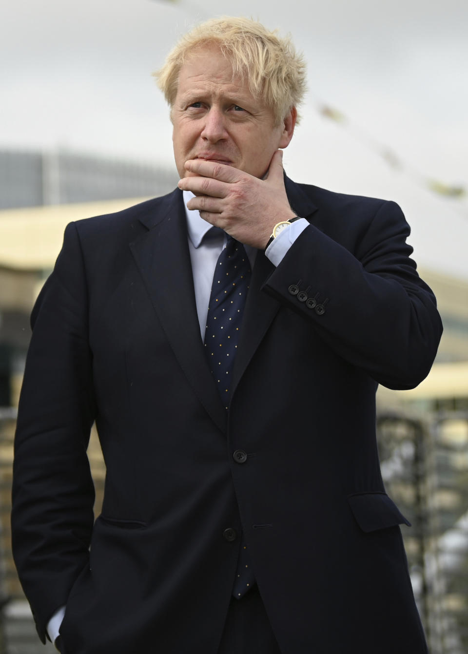 Britain's Prime Minister Boris Johnson visits the NLV Pharos, a lighthouse tender moored on the river Thames, to mark London International Shipping Week in London, Thursday, Sept. 12, 2019. The British government insisted Thursday that its forecast of food and medicine shortages, gridlock at ports and riots in the streets after a no-deal Brexit is an avoidable worst-case scenario, as Prime Minister Boris Johnson denied misleading Queen Elizabeth II about his reasons for suspending Parliament just weeks before the country is due to leave the European Union. (Daniel Leal-Olivas/Pool photo via AP)