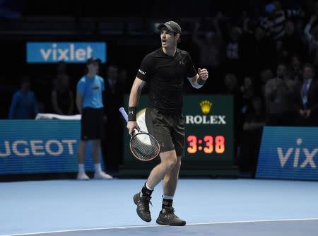 Britain Tennis - Barclays ATP World Tour Finals - O2 Arena, London - 19/11/16 Great Britain's Andy Murray celebrates during his semi final match against Canada's Milos Raonic Action Images via Reuters / Tony O'Brien Livepic