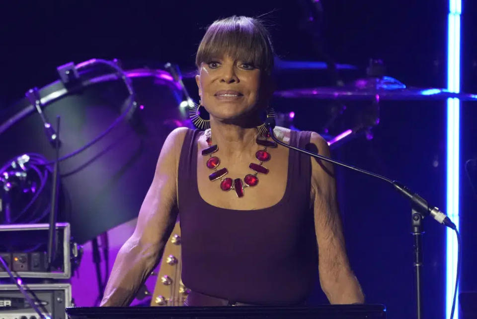 Epic Records CEO Sylvia Rhone accepts the Recording Academy global impact award at the Black Music Collective on Thursday, Feb. 2, 2023, at The Hollywood Palladium in Los Angeles. (AP Photo/Chris Pizzello)