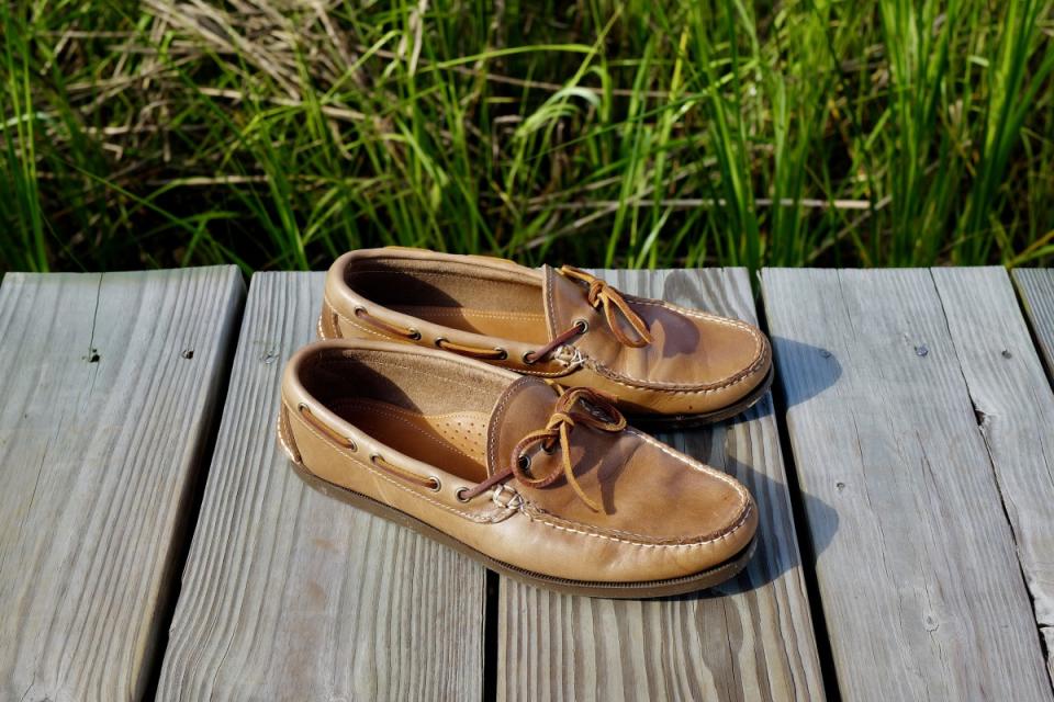 <p>Stinson Carter</p><p>Camp moccasins are very similar to boat shoes, and visually they can be hard to tell apart at first glance. But the subtle differences are perfect if you want something other than a typical boat shoe. Camp mocs have a one-piece "apron" toe, and they traditionally have pebbled soles instead of siped soles. </p><p>These mocs from <a href="https://oakstreetbootmakers.com/camp-moc-natural-chromexcel-camp-sole" rel="nofollow noopener" target="_blank" data-ylk="slk:Oak Street Bootmakers;elm:context_link;itc:0;sec:content-canvas" class="link ">Oak Street Bootmakers</a> in Chicago are hand-sewn in the U.S. with Horween Chromexcel leather, and their darker pebbled sole can make them slightly more versatile than a white sole in certain settings, as the dark brown blends better with a pair of khakis while still being non-marking. They have a leather half-insole and are unlined to allow for a cooler-wearing shoe that conforms easily to your foot.</p>