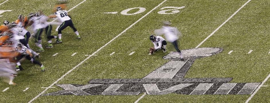 Seattle Seahawks' Steven Hauschka kicks a field goal against the Denver Broncos during the first half of the NFL Super Bowl XLVIII football game Sunday, Feb. 2, 2014, in East Rutherford, N.J. (AP Photo/Charlie Riedel)