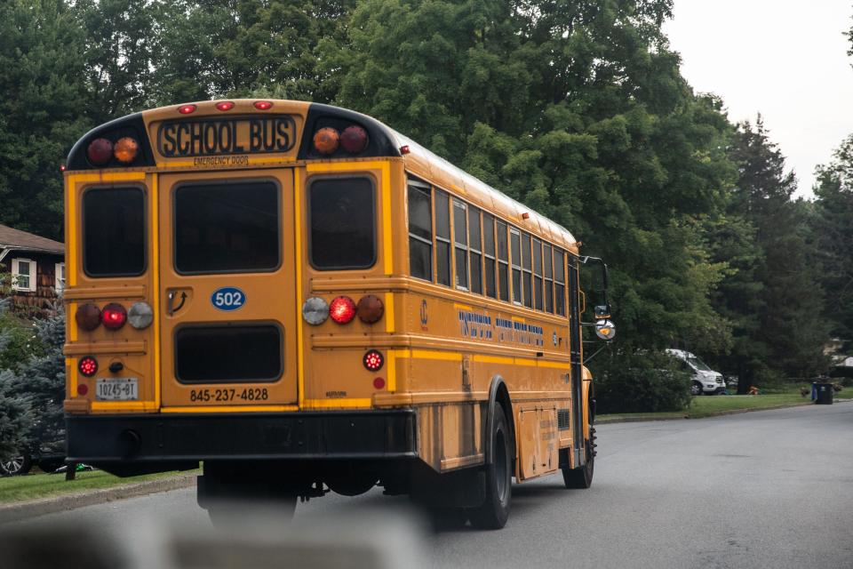 School buses pick up Hasidic children for school in the Worley Heights neighborhood in South Blooming Grove on Tuesday, August 31, 2021.