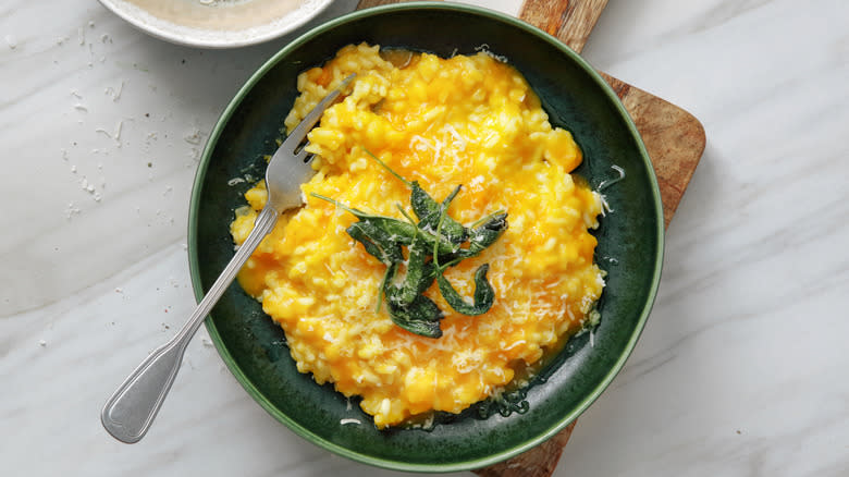 Pumpkin risotto with sage leaves