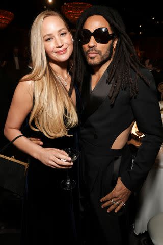 <p>Todd Williamson/CBS</p> Jennifer Lawrence and Lenny Kravitz at the 81st Annual Golden Globe Awards, airing live from the Beverly Hilton in Beverly Hills, California on Sunday, January 7, 2024