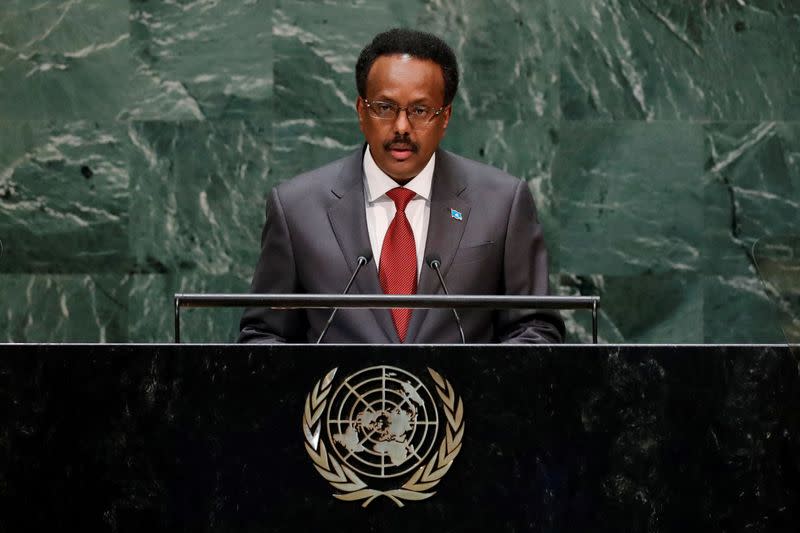 FILE PHOTO: Mohamed Abdullahi Mohamed Farmajo, President of the Federal Republic of Somalia addresses the 74th session of the United Nations General Assembly at U.N. headquarters in New York City