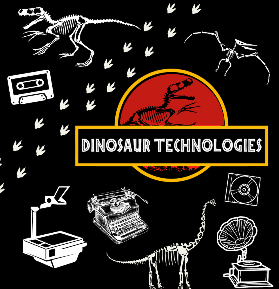 The Dinosaur Technologies exhibit at SUNY Poly showcases different ways people used to communicate.