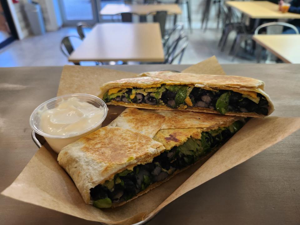 A crunchwrap made with black beans, salsa, lime and cilantro at Gray Leaf Cafe in Freehold Township.