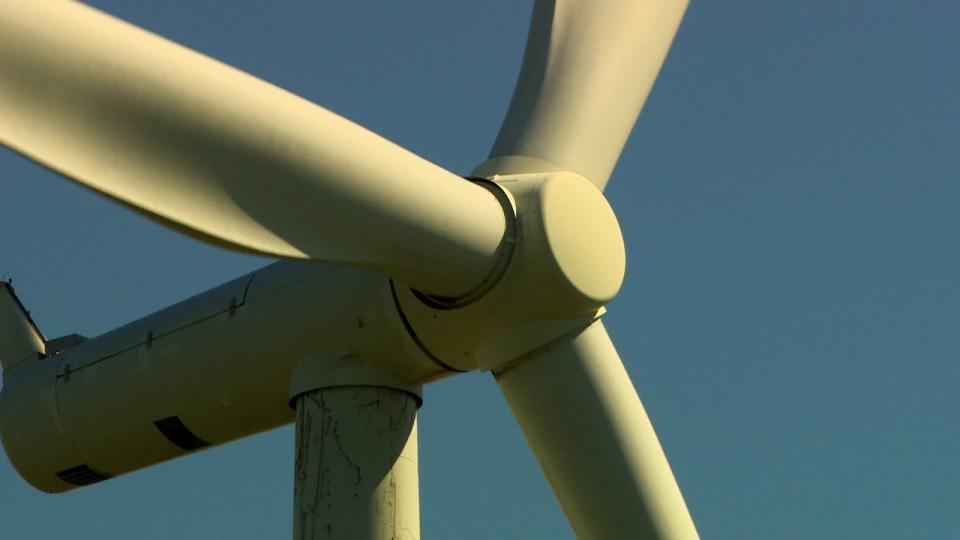 A turbine turns at a wind farm outside Winnipeg. 