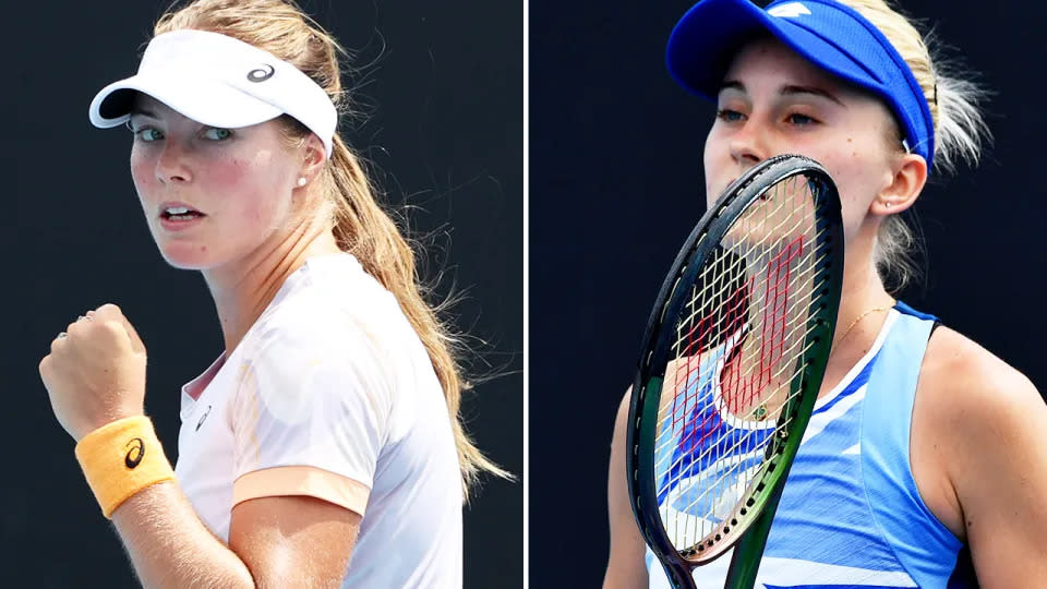 Pictured left to right, Aussie tennis star Olivia Gadecki and rival Polina Kudermetova.