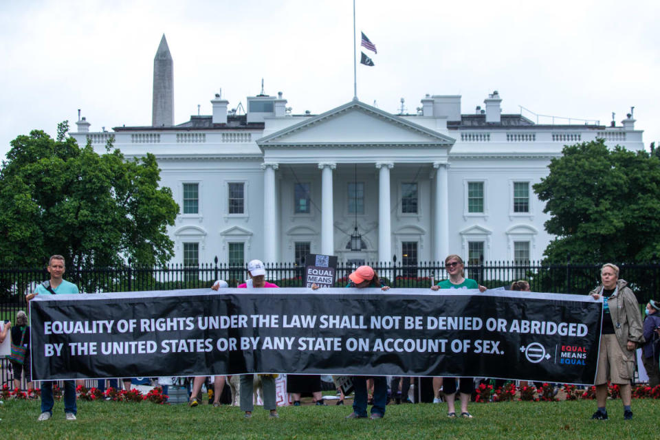 <div class="inline-image__caption"><p>Abortion rights activists march to the White House to denounce the U.S. Supreme Court decision to end federal abortion rights protections.</p></div> <div class="inline-image__credit">Yasin Ozturk/Anadolu Agency via Getty</div>