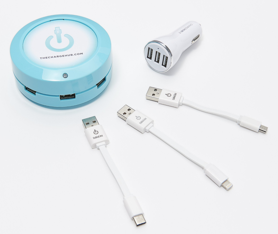 ChargeHub 3-USB Port Charging Station w/ Car Charger & Cable (Photo: QVC)