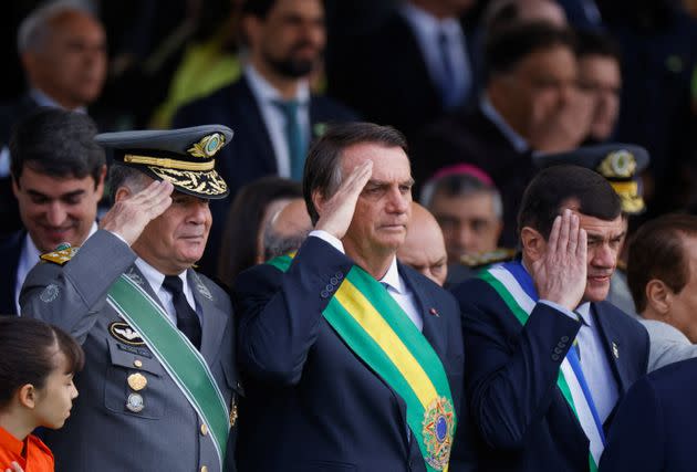 Brazilian President Jair Bolsonaro salutes during a military parade to celebrate the bicentennial independence of Brazil, in Brasília on Sept. 7, 2022. (Photo: REUTERS/Adriano Machado)