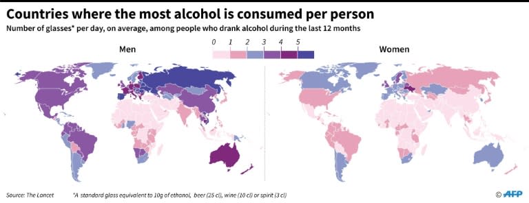 The heaviest drinkers: Countries were the most alcohol is consumed per person