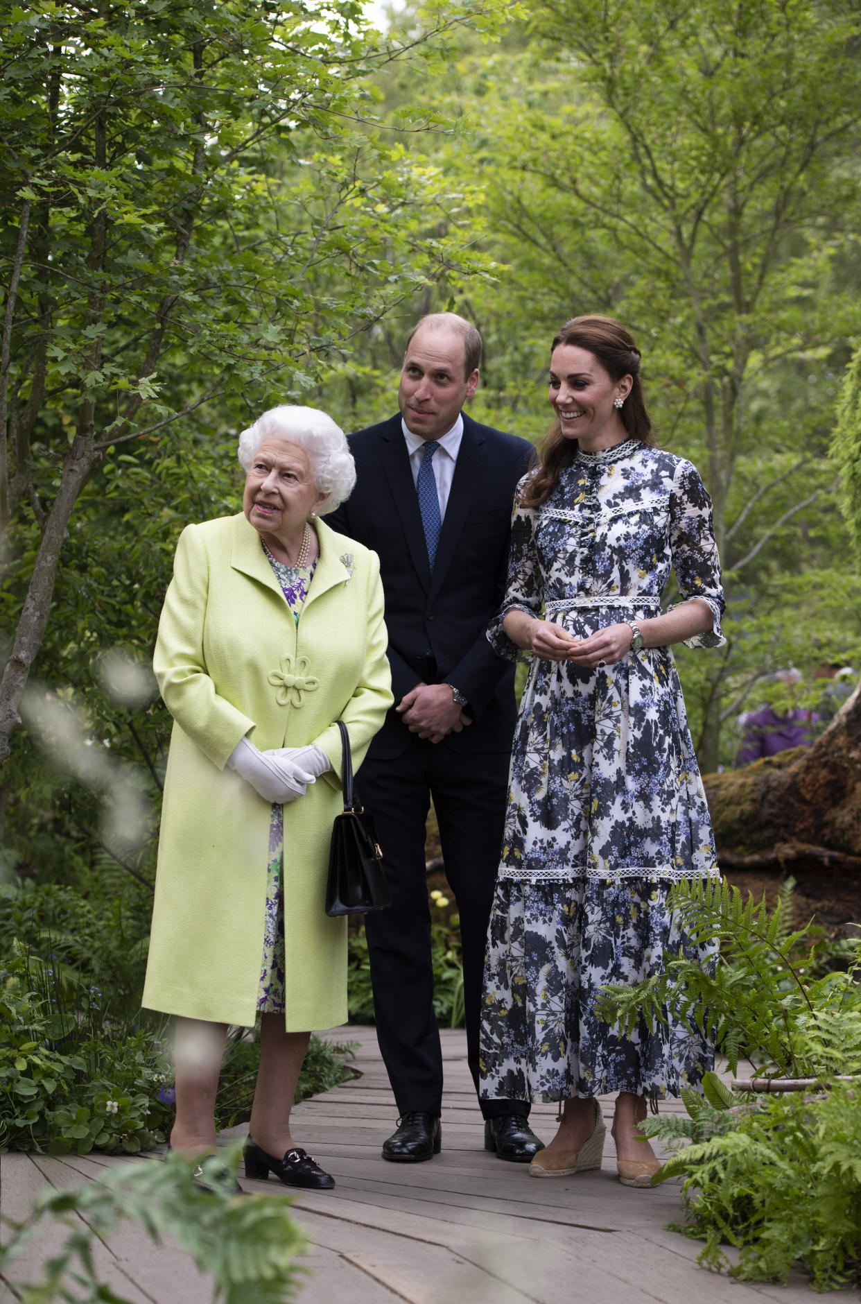 Queen Elizabeth II is shwon around 'Back to Nature' by Prince William and Catherine, Duchess of Cambridge at the RHS Chelsea Flower Show 2019 press day at Chelsea Flower Show on May 20, 2019 in London, England. (Photo by Geoff Pugh - WPA Pool/Getty Images)