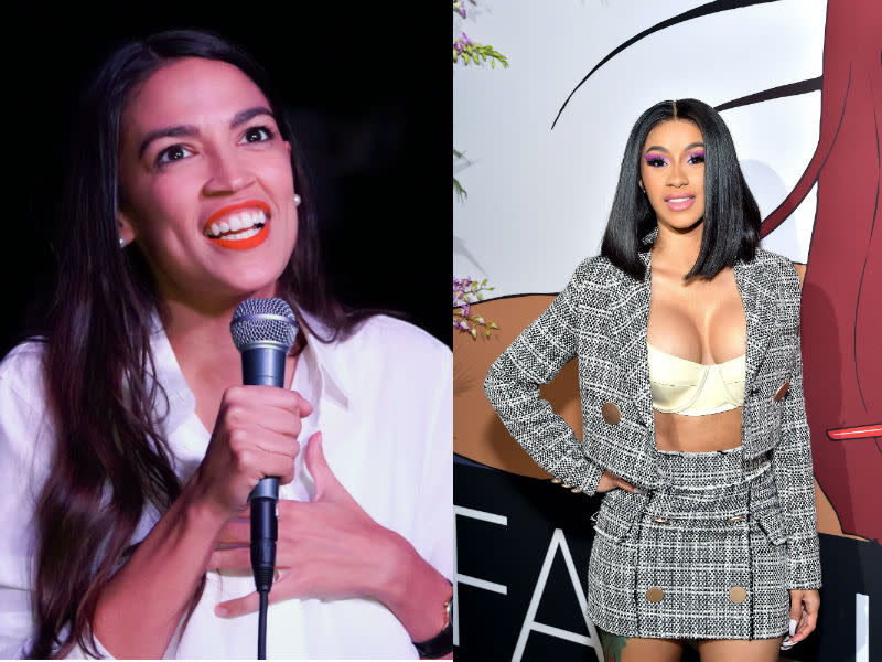 Alexandria Ocasio-Cortez stirred up controversy by tweeting out Cardi B lyrics. (Photos: Getty Images)