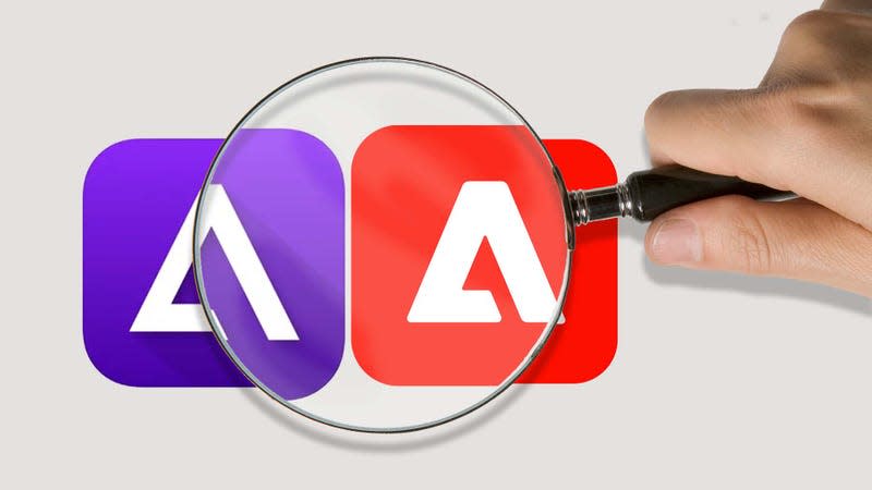 Delta’s logo is on the left. Adobe’s Cloud Experience app logo is on the right. - Image: Kotaku / Delta / Adobe (Getty Images)