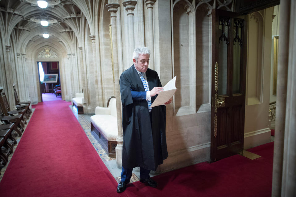 Previously unissued photo dated 12/03/19 of Speaker of the House of Commons, John Bercow going through his daily routine of preparing to preside over the day's events in the chamber of the House of Commons. The Speaker has served ten years and intends to stand down before the next election.
