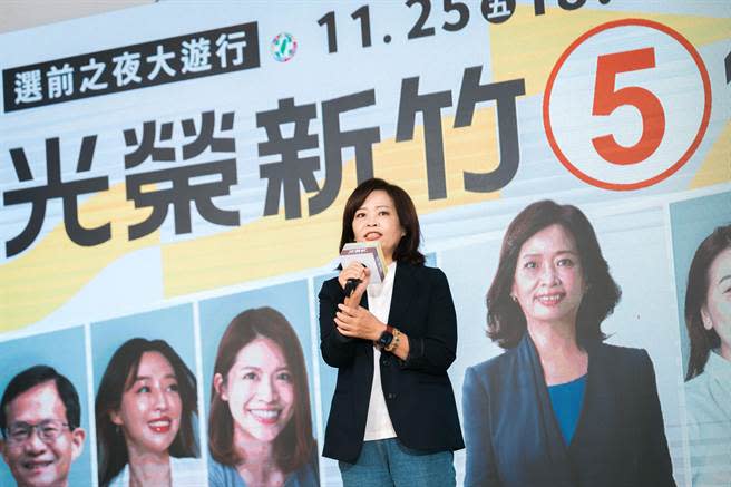 沈慧虹說，選舉可以是正面、充滿希望，希望市民看到5號沈慧虹，心情都很快樂。（陳育賢攝）