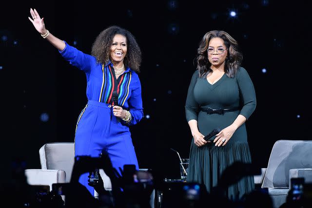 Theo Wargo/Getty Emmy-nominated collaborators Michelle Obama and Oprah Winfrey during Winfrey's "2020 Vision: Your Life in Focus" Tour in 2020.