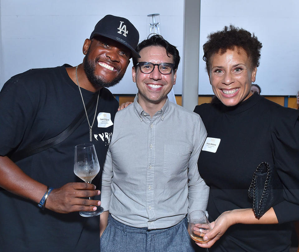 Jamil Akim O'Quinn, Marco Esquivel and Anya Adams at the Television Academy Foundation Intern Summer Networking Night on Wednesday, August 9, 2023, in Hollywood, Calif.