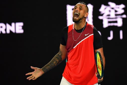 澳洲「壞小子」基里奧斯(Nick Kyrgios) 爆冷擊退雙打頭號種子。法新社