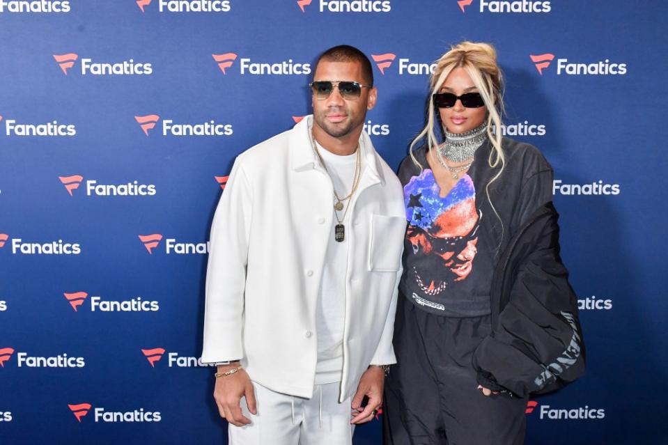 Russell Wilson (L) and wife Ciara attend Michael Rubin’s Fanatics Super Bowl party at the Marquee Dayclub at The Cosmopolitan of Las Vegas on February 10, 2024. WireImage