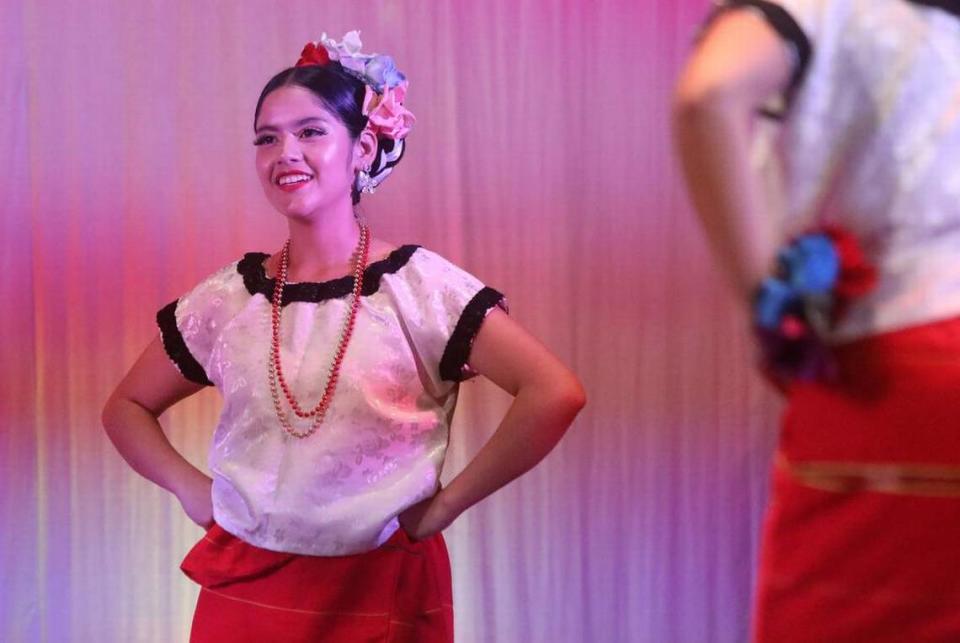 Liliana Bautista performs ‘El Copainalteco’ from Chiapas at the Central East Danzantes de Tláloc 25th anniversary show at the Performing Arts Center on May 26, 2023.