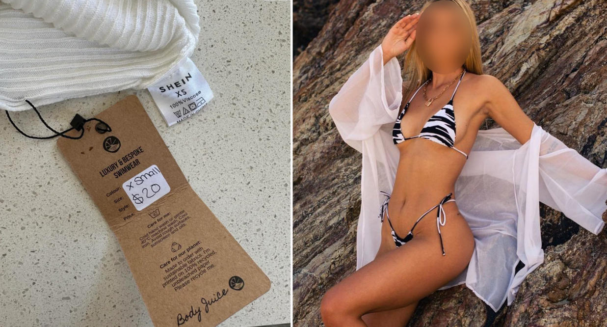 Aussie business owner defends handmade bikini claim after tiny detail exposed pic