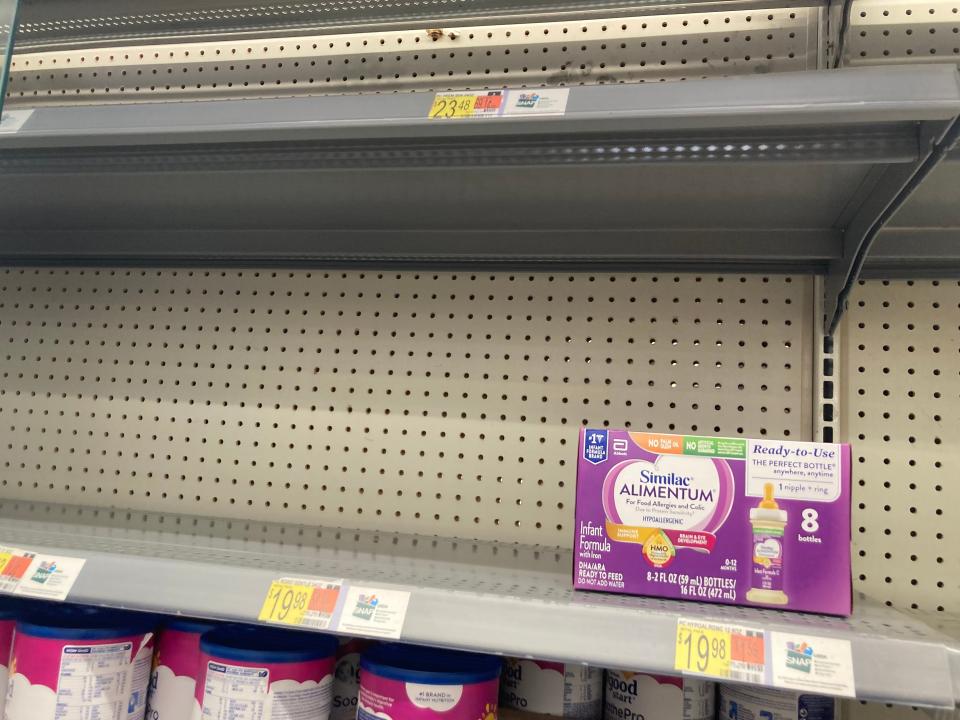 Limited supplies of baby formula are on shelves Wednesday, May 18, 2022, at the Skibo Road Walmart in Fayetteville.