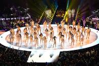 Colombian singer Shakira performs during the halftime show of Super Bowl LIV between the Kansas City Chiefs and the San Francisco 49ers at Hard Rock Stadium in Miami Gardens, Florida, on February 2, 2020. (Photo by ANGELA WEISS/AFP via Getty Images)