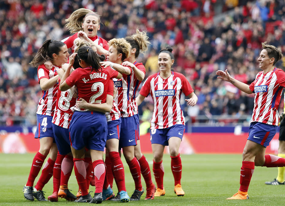 Jugadoras del Atlético de Madrid femenino durante un partido de liga. Foto: Alberto Molina / Atlético de Madrid.