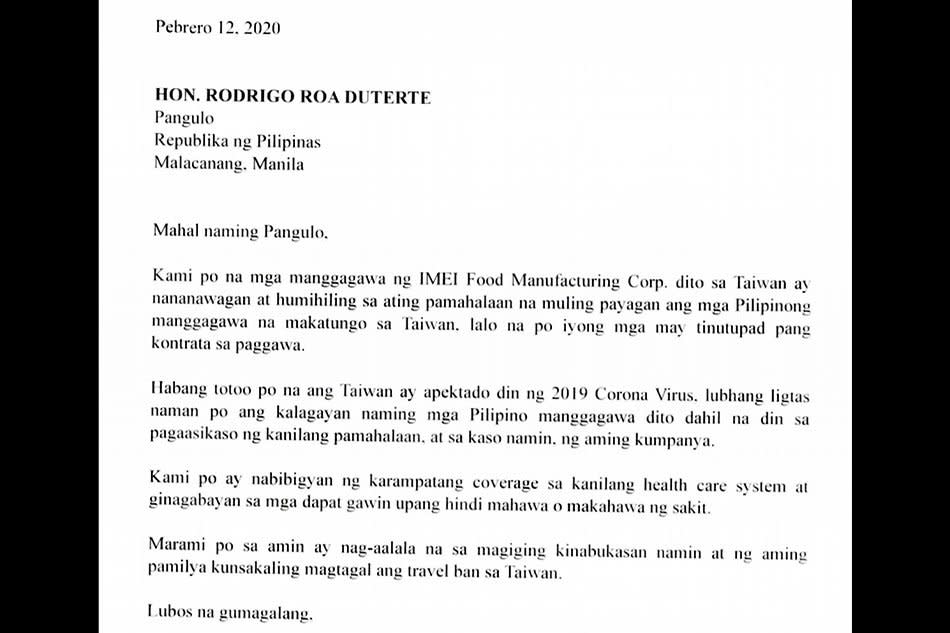 在義美公司服務的400多名菲勞，擔憂自己台灣工作不保，寫信向菲律賓總統杜特地請願。   圖：翻攝自菲律賓ABS-CBN