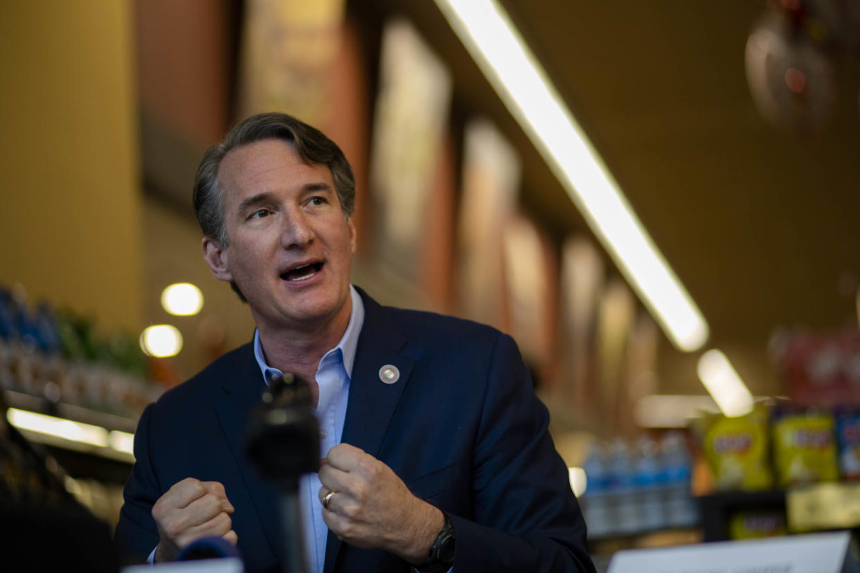 ALEXANDRIA, VA - FEBRUARY 3: Virginia Governor Glenn Youngkin held a round table meeting with parents and two of this secretaries at a Safeway grocery store in Alexandria, VA on February 3, 2022. (Photo by Robb Hill for The Washington Post via Getty Images)