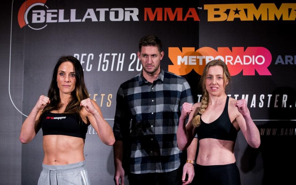 Kate Jackson (right) weighs in against Valerie Letourneau - Lucas Noonan/Bellator MMA 