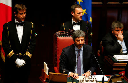 The new Chamber of Deputies president, Five Stars Movement (M5S) Roberto Fico attends at the Chamber of Deputies during the second session day since the March 4 national election in Rome, Italy March 24, 2018. REUTERS/Tony Gentile