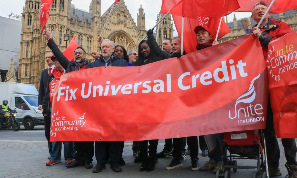 Labour leader Jeremy Corbyn at a rally against universal credit in 2017.