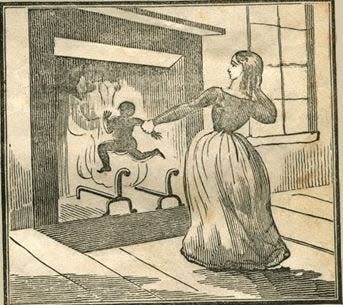 An 1800s illustration depicted Patty Cannon of Sussex County, of whom no historic images exist, killing one of two or three children she was accused of murdering, along with a white slave trader.
