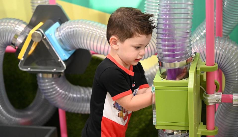 Maverick Morales, 2, interacts with the air lab at the Modesto Children’s Museum in Modesto, Calif., Thursday, Sept. 28, 2023.