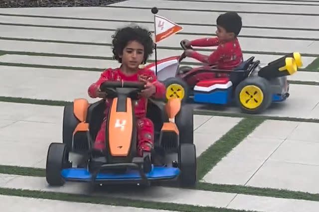 <p>DJ Khaled/ Instagram</p> DJ Khaled's sons Asahd and Aalam ride go-karts on Christmas morning