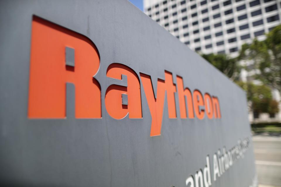 A sign is posted at a Raytheon Co. campus on June 10, 2019 in El Segundo, California.