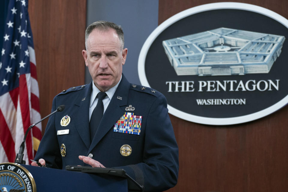 Pentagon spokesman Air Force Maj. Gen. Patrick Ryder, speaks during a briefing at the Pentagon in Washington, Tuesday, Jan. 30, 2024. (AP Photo/Manuel Balce Ceneta)